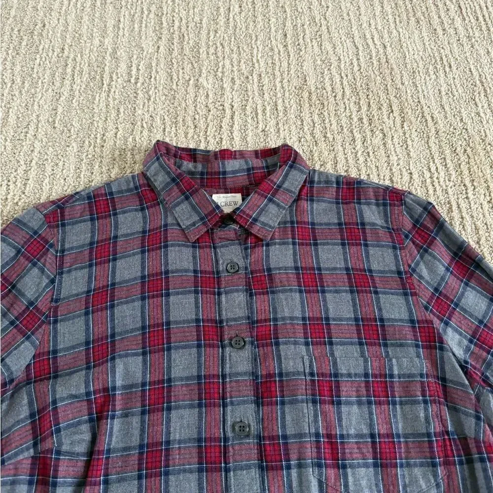 J. Crew Grey and Red Plaid Collared Button Down Shirt